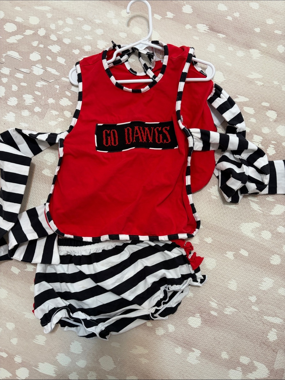 Girls Red "Go Dawgs" Matching Set with Black & White Stripes